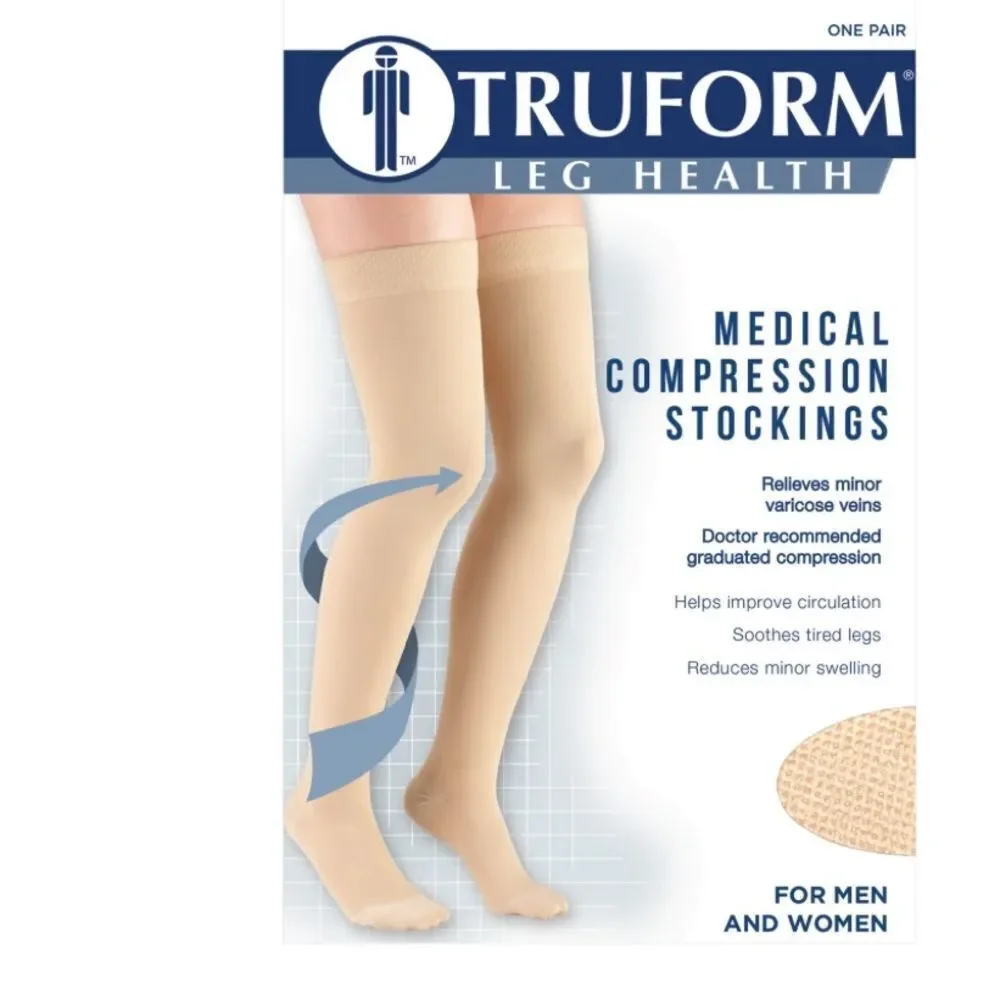 Truform Leg Health Thigh High Closed Toe Stockings / Unisex Beige L NWT in packg
